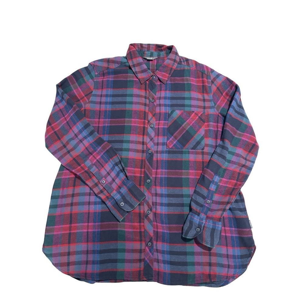 Eddie Bauer Womens Long Sleeve Flannel Shirt Purple Multicolor Sz XL